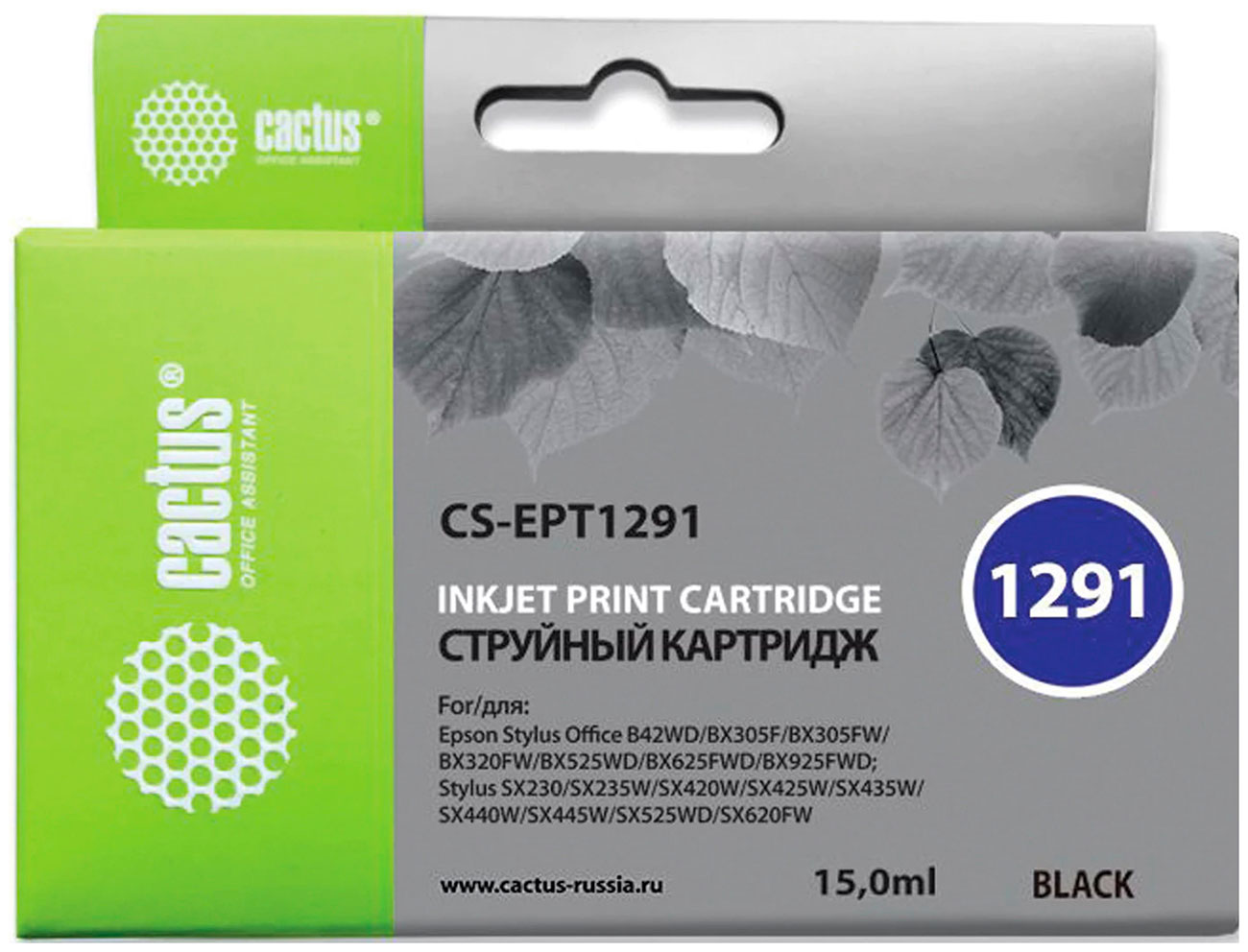 Изображение товара Картридж струйный Cactus CS-EPT1291 для EPSON Stylus B42WD/BX305W/BX625WD, черный