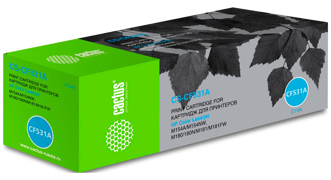 

Картридж лазерный Cactus CS-CF531A для HP LJ M180n/M181fw голубой, ресурс 900 страниц