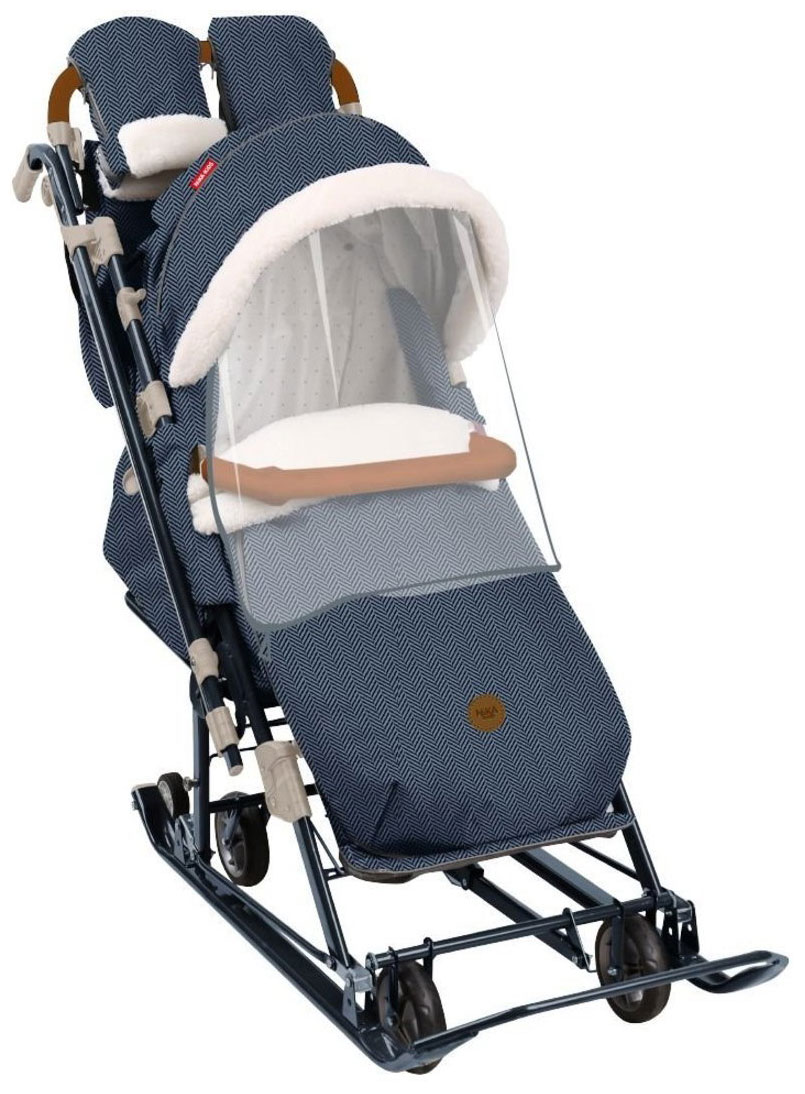 Изображение товара Санки-коляска Ника Ника детям 7-8К, в елочку синий (НД7-8К/1)