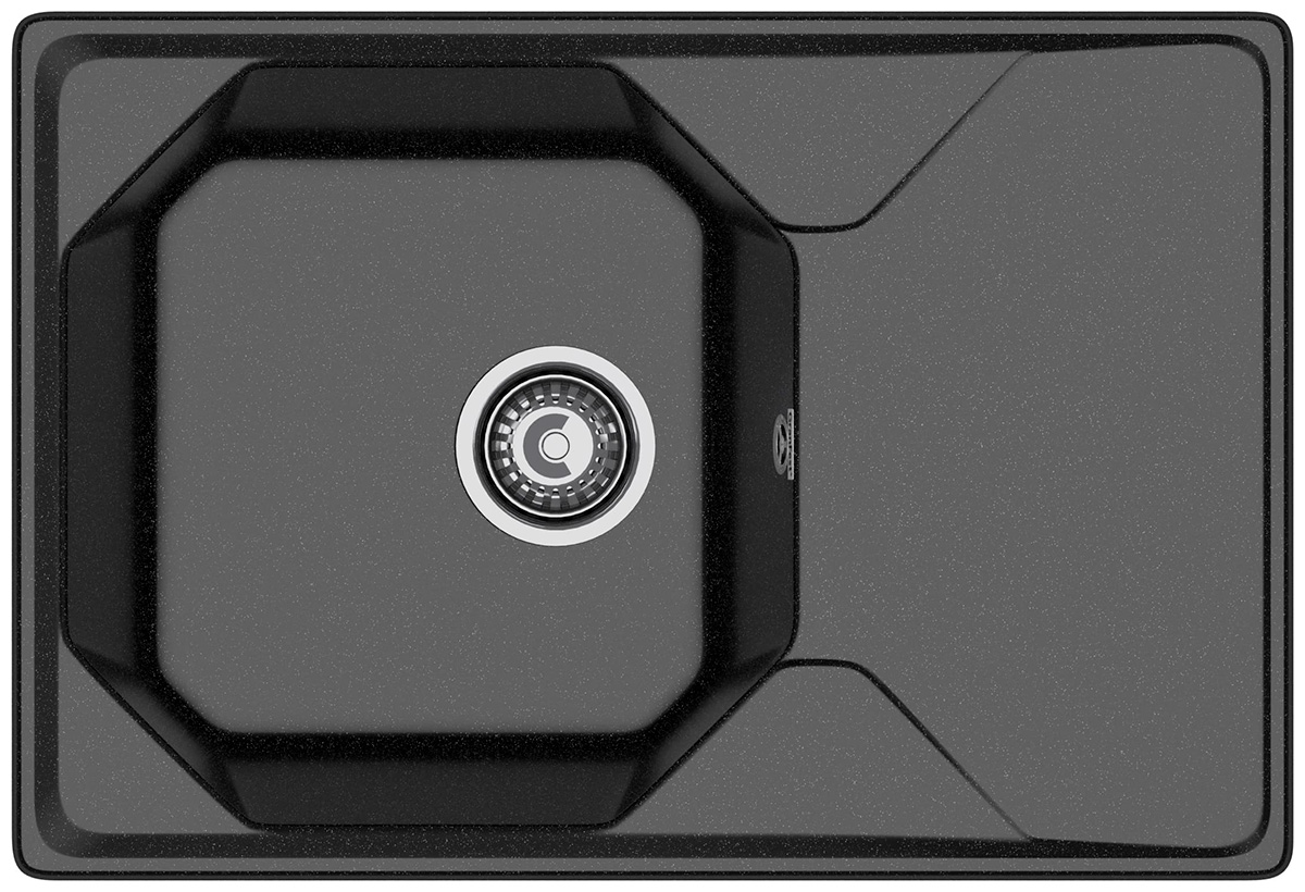 Изображение товара Кухонная мойка GranFest UNIQUE 740L черная прямоугольная с крылом 740x500 мм
