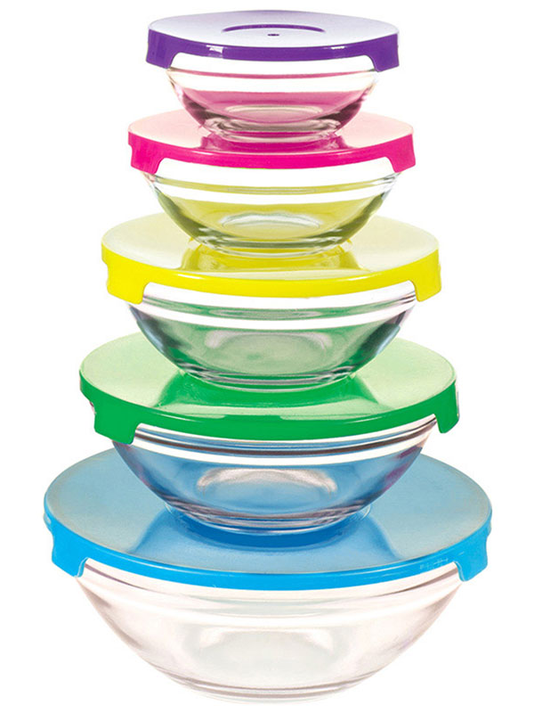 Изображение товара Набор стеклянных мисок Mallony INSALATO, 5 штук, 150/210/360/510/920 мл с крышками (007177)