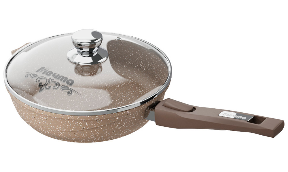 Изображение товара Сковорода Мечта Гранит Brown 28 см, со съемной ручкой и стекл. крышкой (с028806)