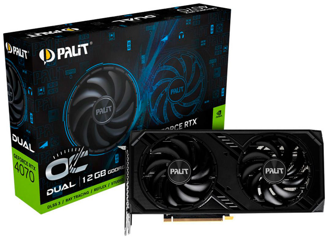 Изображение товара Видеокарта Palit GeForce RTX 4070 Dual OC 12GB с охлаждением воздушного типа