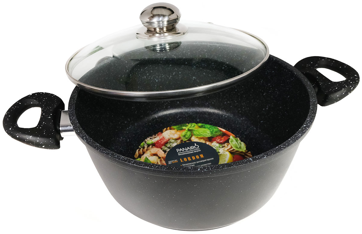

Кастрюля Panairo Lordom, 3,3 л, c крышкой и ненагревающимися ручками (LO-3-K-K), Черный