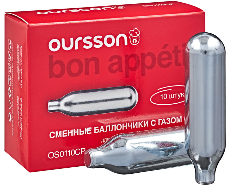 Изображение товара Набор из 10 баллончиков Oursson OS0110CP/SS для газировки нержавеющая сталь
