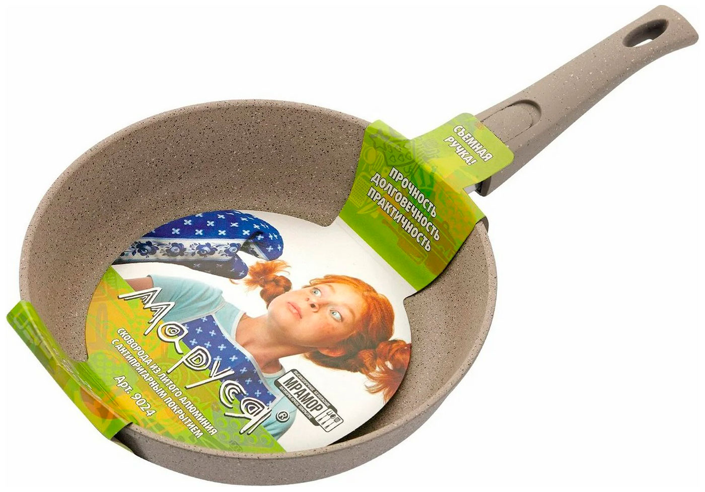 Изображение товара Сковорода Marusya 9022, а/п, литая, 22 см, съем/ручкой, цвет: серый