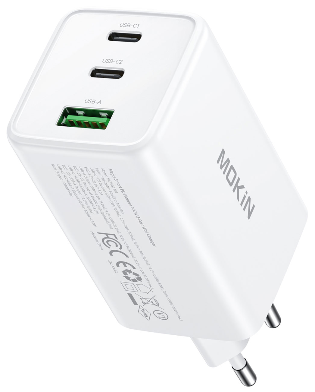 Изображение товара Адаптер питания Mokin MOWG1101, Type C x 2, USB A, White