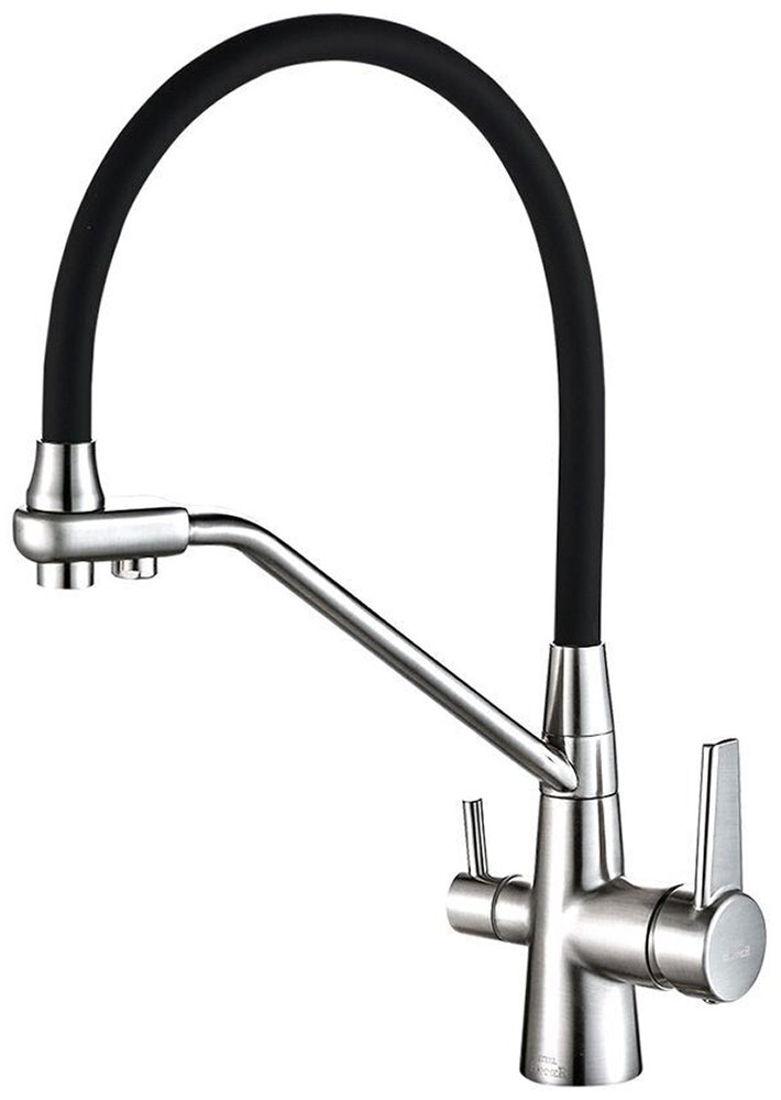 Изображение товара Современный кухонный смеситель Zorg SH 903-6 CR выдвижной хром/черный с двойным каналом
