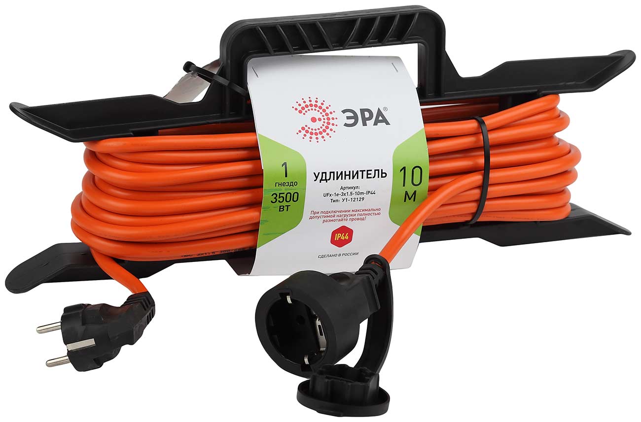 Изображение товара Удлинитель силовой с заземлением 10м IP44 1 розетка ЭРА UFx-1e-3x1.5