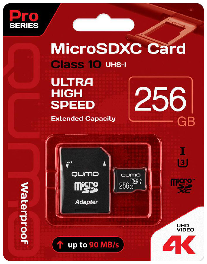 цена Карта памяти QUMO MicroSDXC 256 GB UHS-I U3 Pro