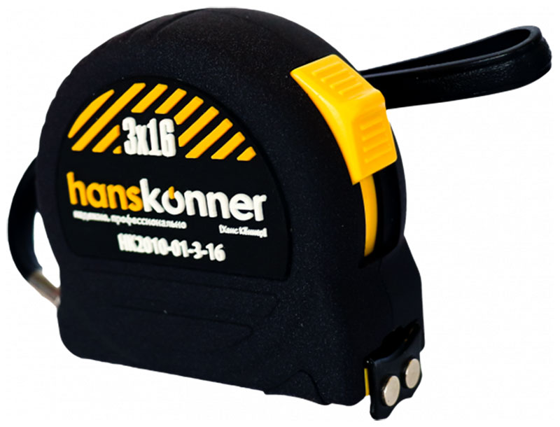 Изображение товара Рулетка Hanskonner HK2010-01-3-16 3x16, 2 стопа, противоударный корпус SoftTouch, мощный магнит