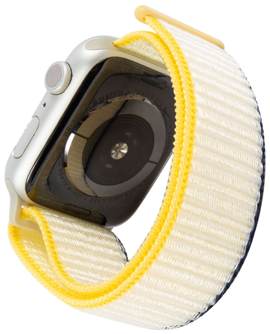 Ремешок нейлоновый mObility для Apple watch - 38-40 мм (S3/S4/S5 SE/S6), морская соль с желто-синим краем нейлоновый для apple watch 42 44mm s3 s4 s5 se s6 s7 s8 морская соль с желтым синим краем ут000036309