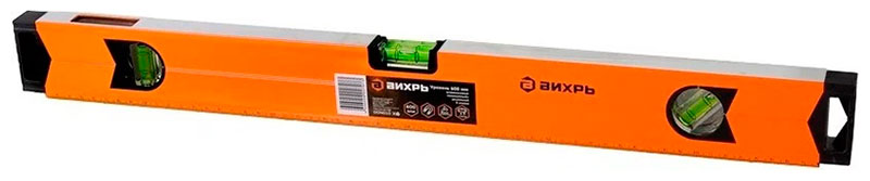 Изображение товара Уровень алюминиевый Вихрь Магнитный 600 мм фрезерованный 3 глазка 1 зеркальный 73/11/4/18