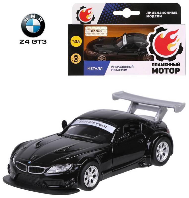 Машина Пламенный мотор 1:38 BMW Z4 GT3 откр.двери 11см черный матовый 870297 цена и фото