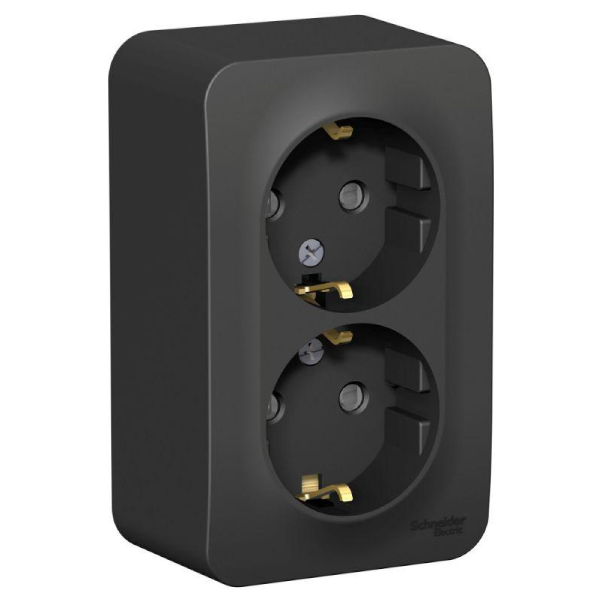 Изображение товара Розетки Systeme Electric Розетка 2-м ОП Blanca 16А IP20 250В с заземл. защ. шторки с изолир. пластиной антрацит SE