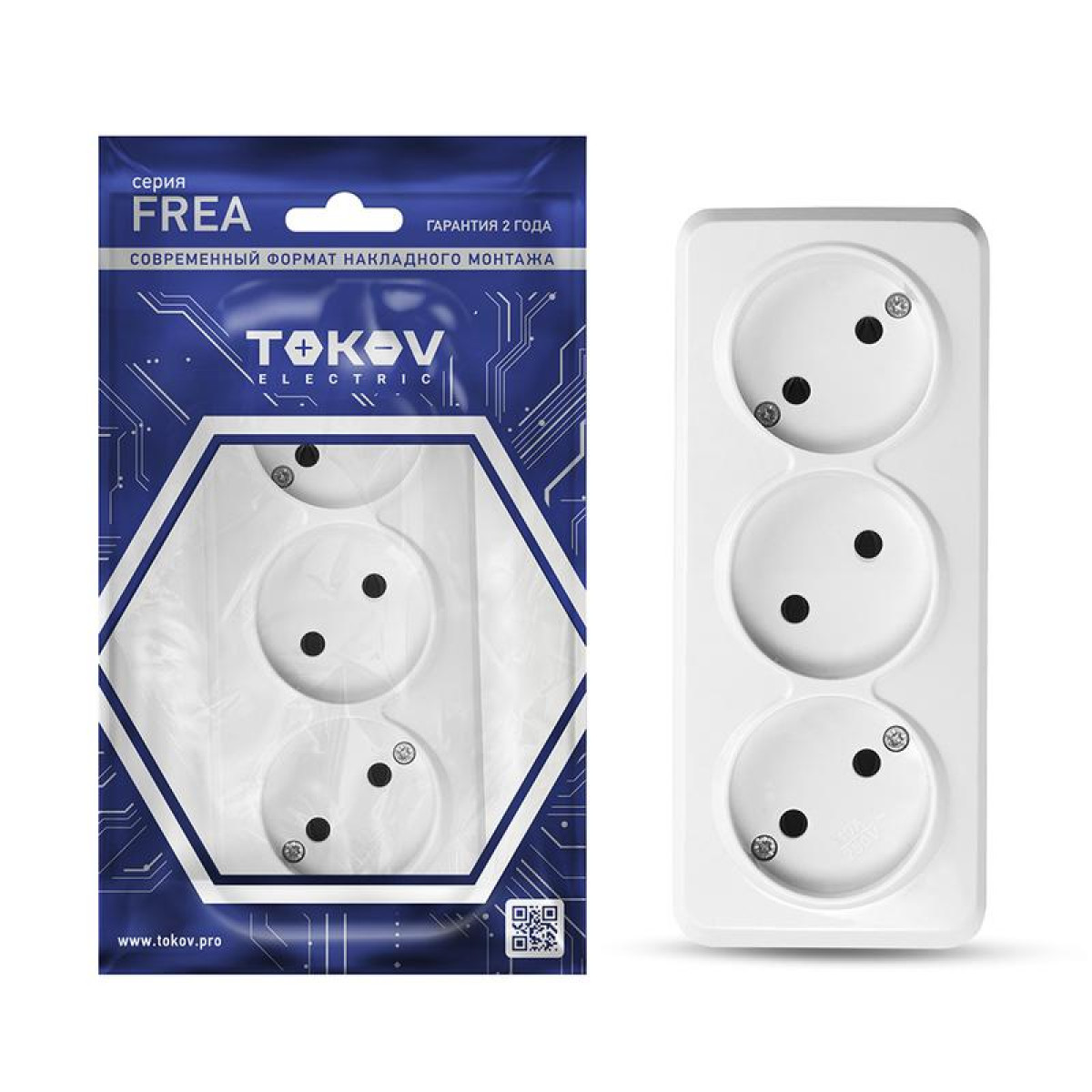 Изображение товара Розетка Tokov Electric 3-м ОП Frea IP20 для дома и офиса