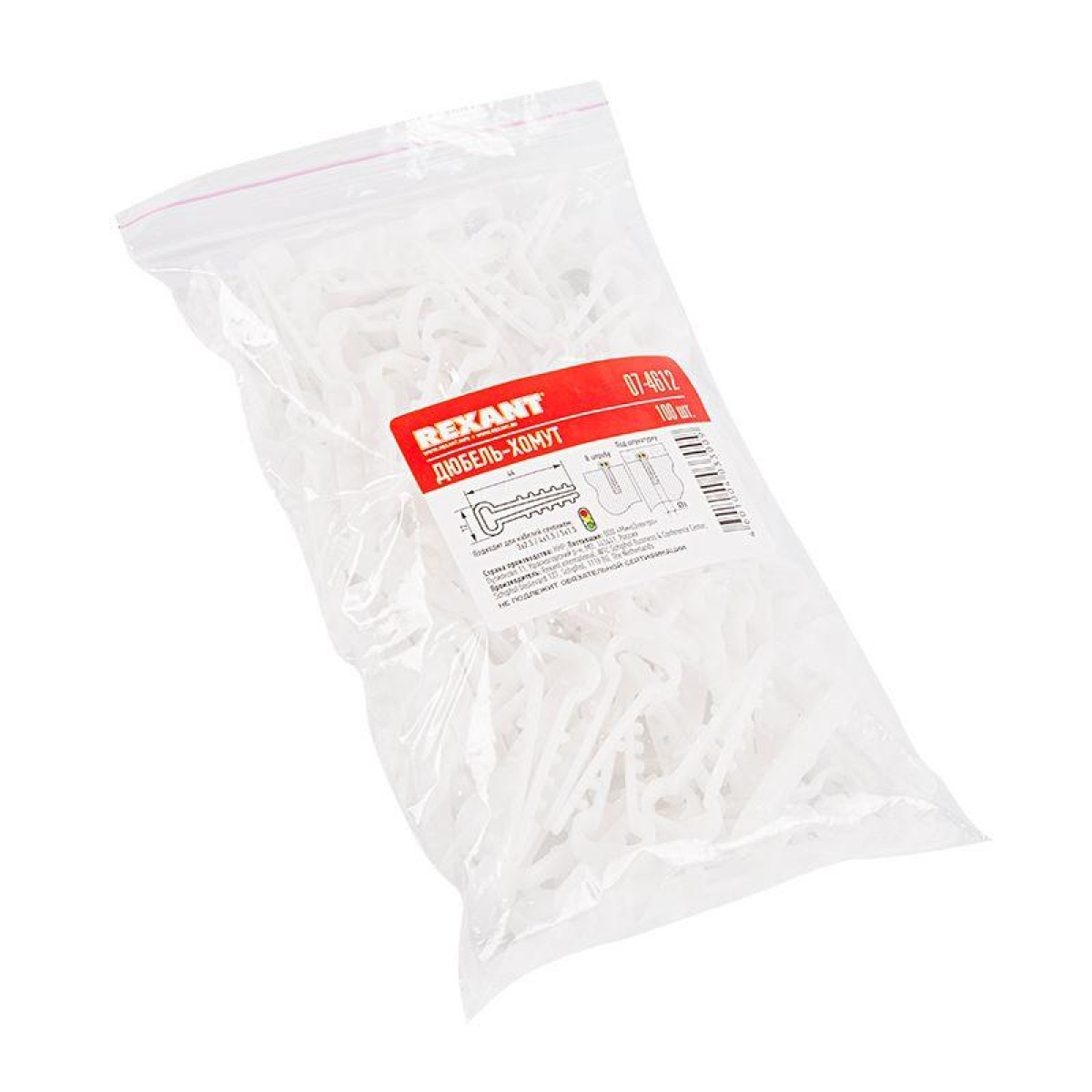 Изображение товара Кабели, провода и аксессуары Rexant Дюбель-хомут 6-12 прямоуг. бел. (уп.100шт)