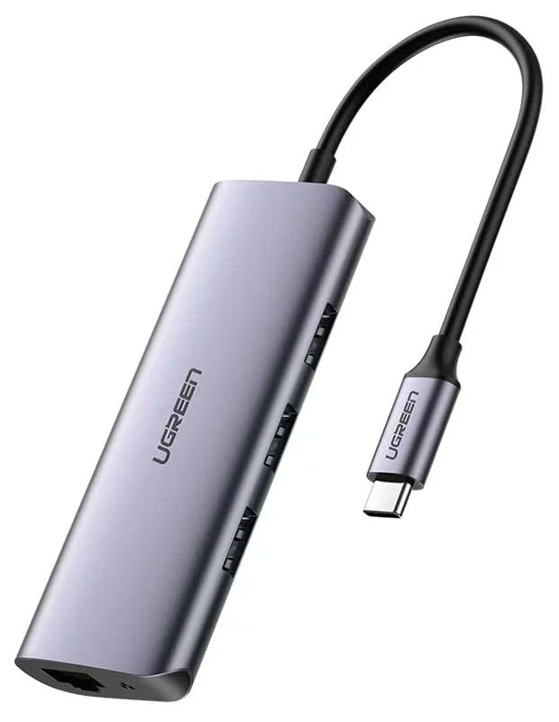USB-концентратор 4 в 1 (хаб) Ugreen 3 x USB 3.0 RJ45 (60718) сетевая карта ugreen us236 usb type c 3 1 gen1 to 10 100 1000mbps ethernet adapter black 50307