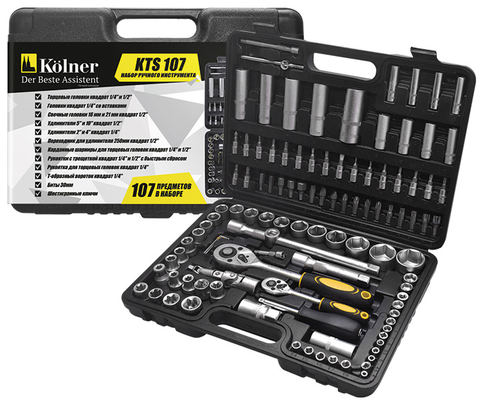 Набор инструментов разного назначения Kolner KTS107 (кейс) головка торцевая helfer hf001007 1 2dr 15 мм