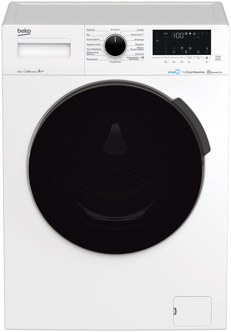 Изображение товара Стиральная машина Beko WSPE6H616W узкая 6.5 кг инверторный мотор пар Изображение товара Стиральная машина Beko WSPE6H616W узкая 6.5 кг инверторный мотор пар