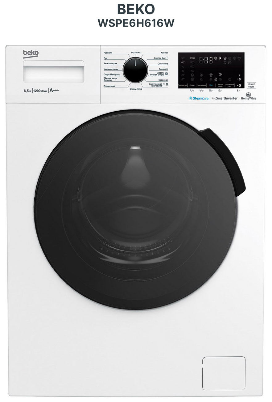 Изображение товара Стиральная машина Beko WSPE6H616W узкая 6.5 кг инверторный мотор пар