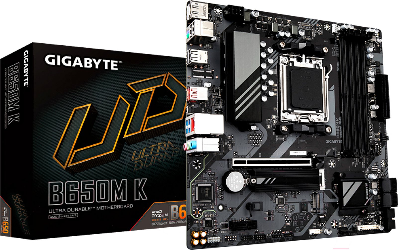 Изображение товара Gigabyte B650M K материнская плата AM5 microATX DDR5 2xM.2 4xSATA Изображение товара Gigabyte B650M K материнская плата AM5 microATX DDR5 2xM.2 4xSATA