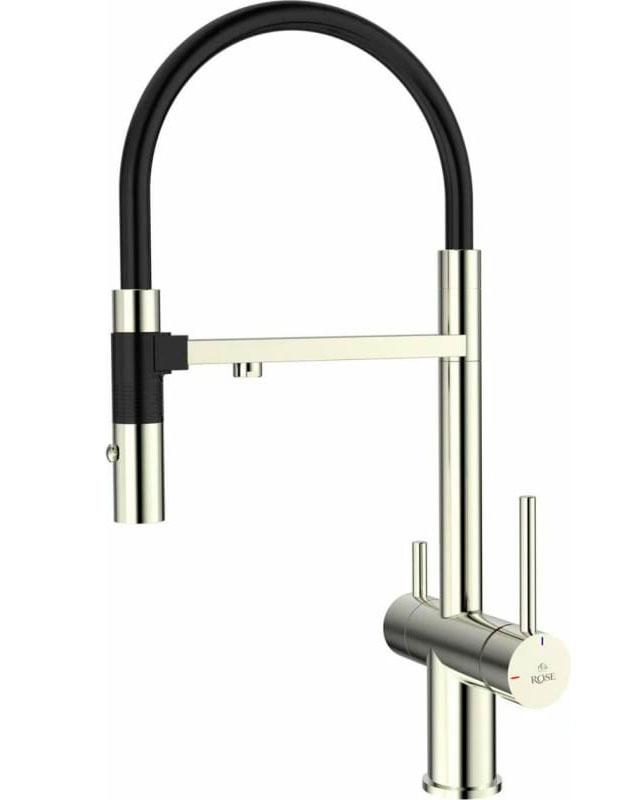 Изображение товара Кухонный смеситель Rose R958L из латуни сатиновый с аэратором и гибким изливом