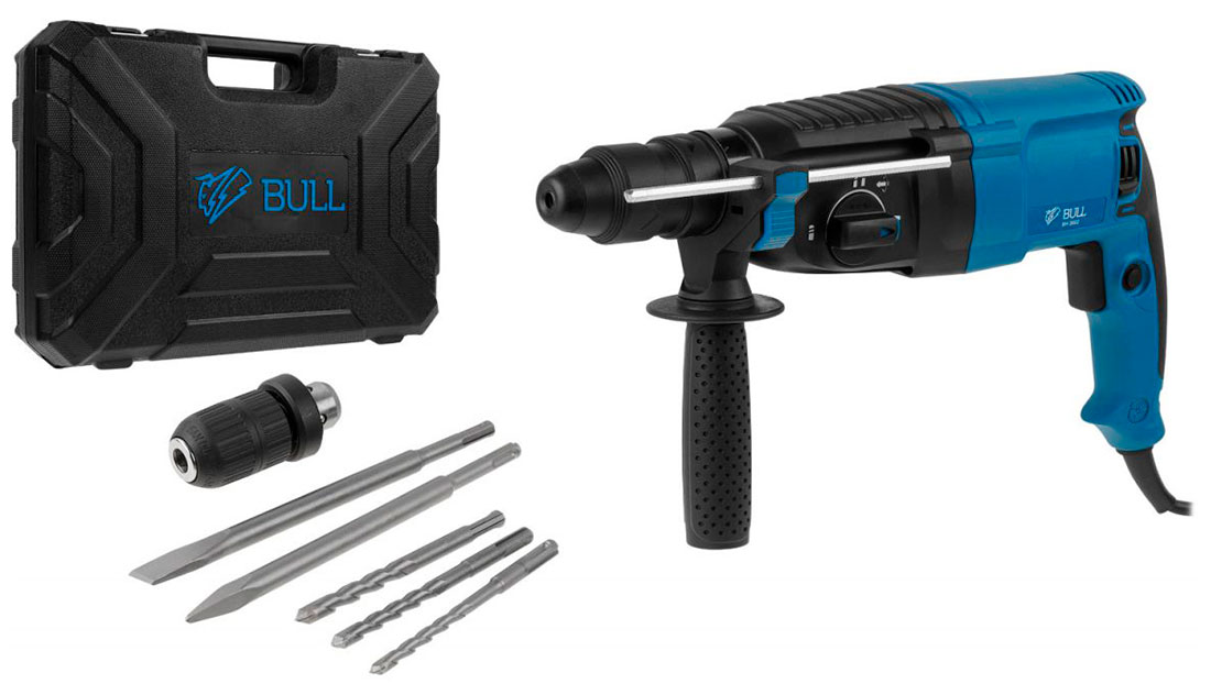 Изображение товара Перфоратор Bull BH 2802, в чемодане, 850 Вт, 3.0 Дж, 4 режима, патрон SDS-plus БЗП, вес 3.4 кг, (0329082)
