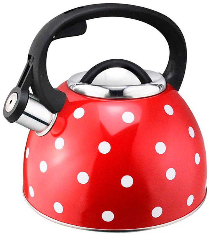 Изображение товара Чайник для плиты Mallony Maestria, из нержавеющей стали, 2.5 л., красный в белый горошек (005176)