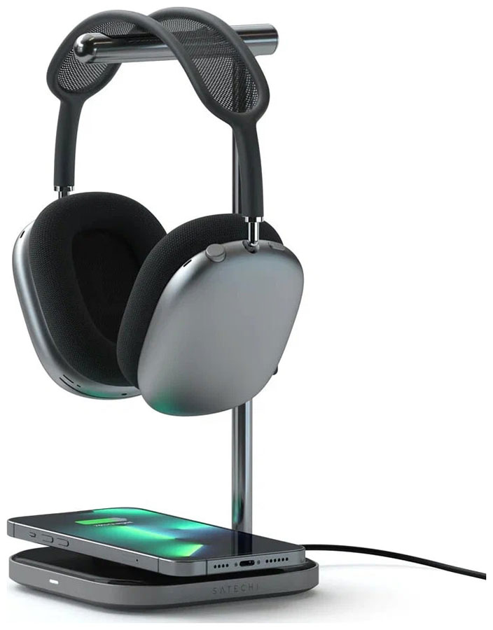 Изображение товара Подставка для наушников 2-в-1 с беспроводным зарядным устройством Satechi 2 in 1 Headphone Stand with Wireless Charger, серый космос (ST-UCHSMC)