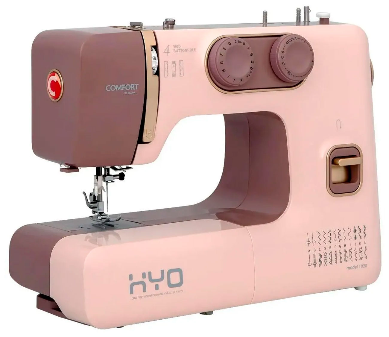 Изображение товара Швейная машина Comfort 1020 розово-коричневая с 24 операциями и автоматическим обрезателем
