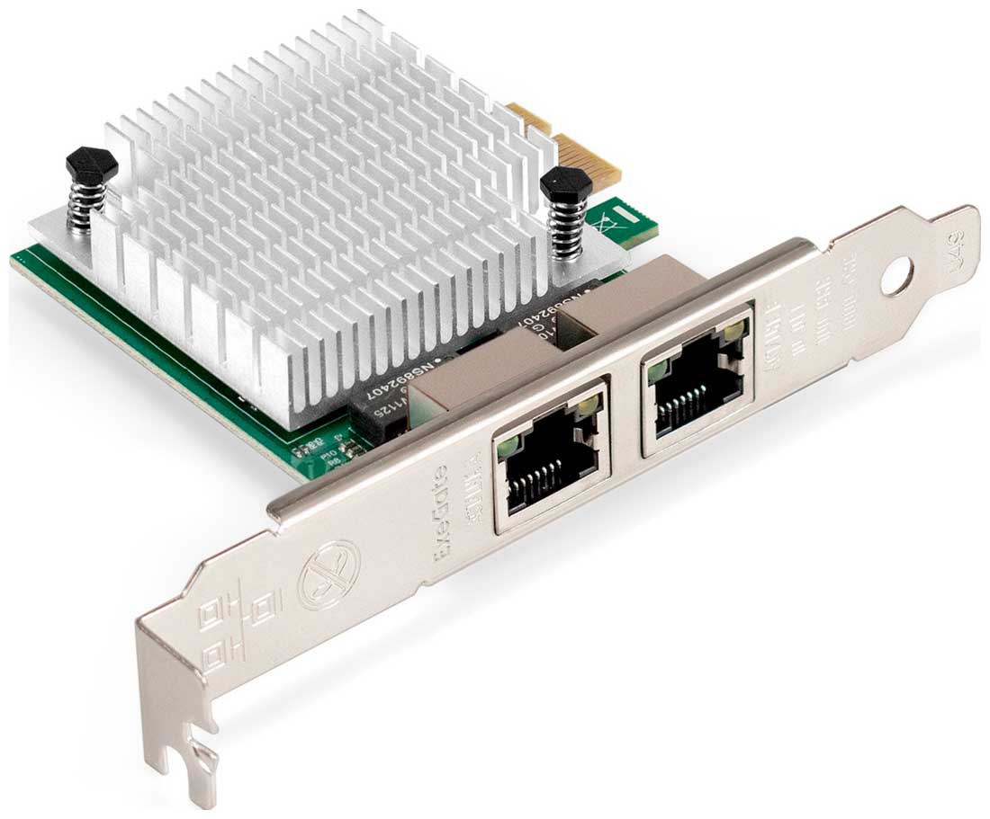 Изображение товара Сетевой адаптер ExeGate EXE-562 двухпортовый PCIe Ethernet 10 Гбит/с зеленый