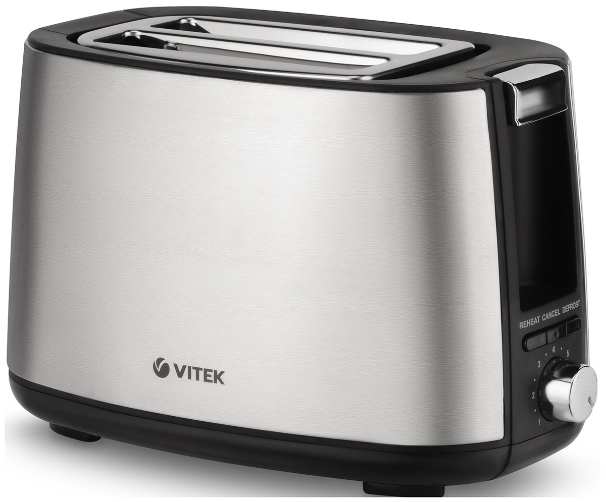 Изображение товара Тостер Vitek VT-7170 черный стальной 750 Вт 2 отделения размораживание подогрев