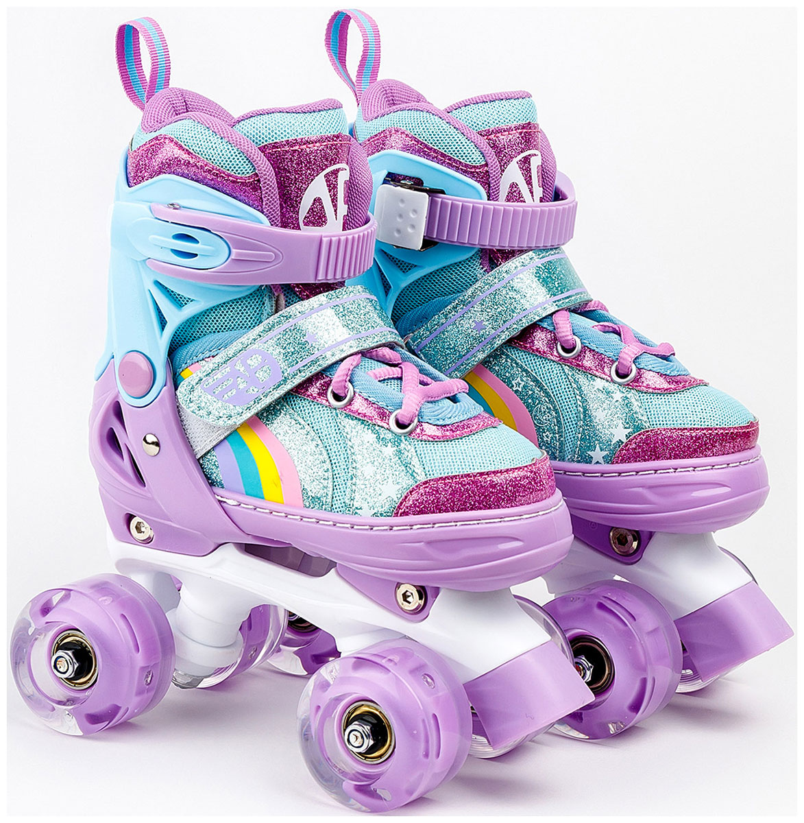 Изображение товара Детские роликовые коньки Amarobaby Disco, раздвижные со светящимися колесами, фиолетовый, размер 26-29 (AMARO-35Di-Pu-26)