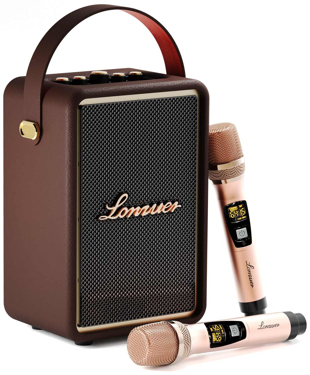 Изображение товара Портативная колонка Lonzuer Running с двумя микрофонами и мощностью 70 Вт коричневая