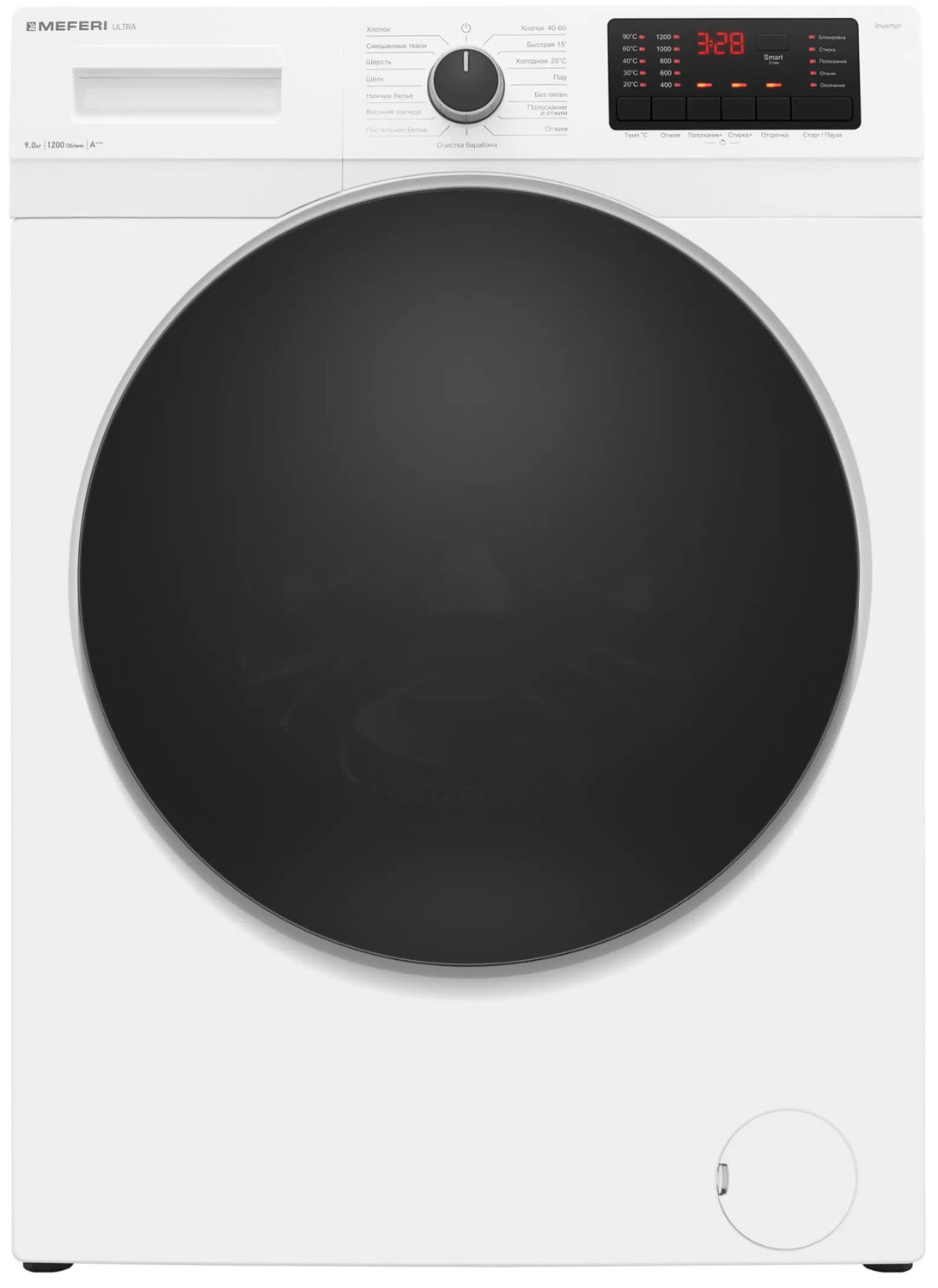 Изображение товара Стиральная машина Meferi MFW091216WH ULTRA 9 кг фронтальная с паром и дисплеем