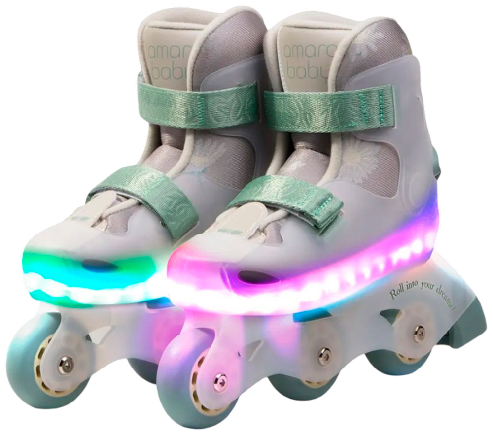 Изображение товара Детские роликовые коньки Amarobaby Wish с подсветкой, розовый/зеленый, размер 29-30