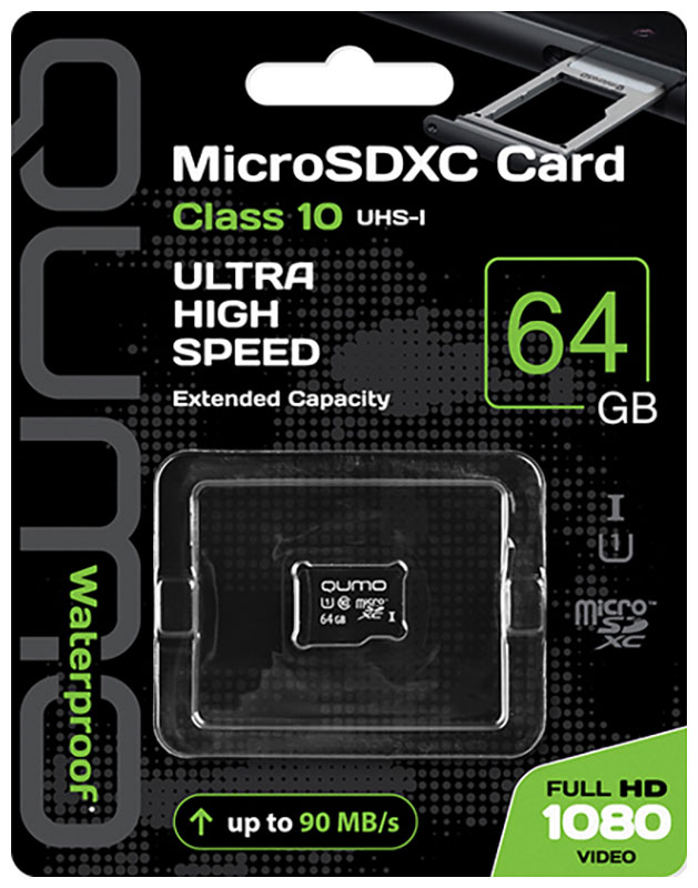 Карта памяти QUMO MicroSDXC 64GB Class 10 UHS I цена и фото