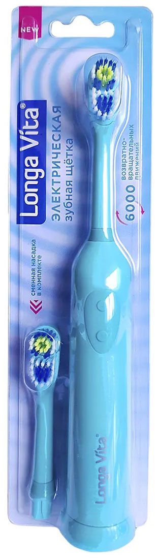 Электрическая зубная щётка Лонга Вита KAB-2M, бирюзовая электрическая зубная щетка вибрационная longa vita для взрослых сменная насадка в подарок батарейка в комплекте цвет черный