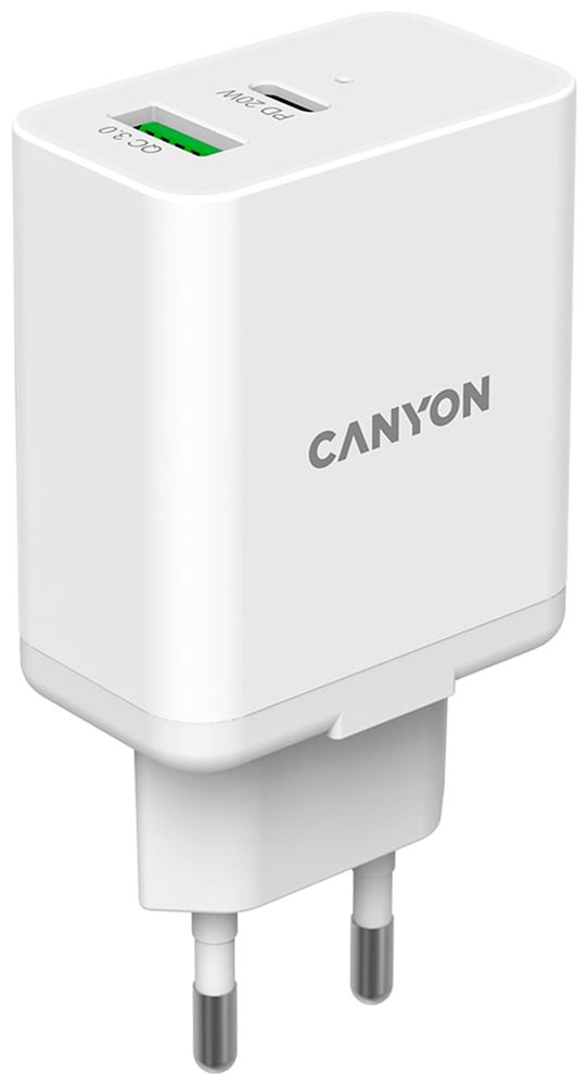 цена Сетевой адаптер для быстрой зарядки Canyon H-20W-03 Type-C 20W Power Delivery QC 30 18W белый