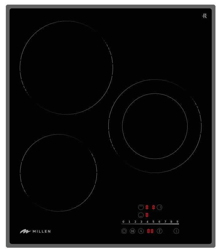 Изображение товара Электрическая варочная панель Millen MEH 452 BL 3 конфорки сенсорное управление стеклокерамика