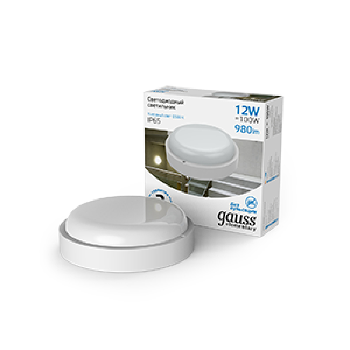 Изображение товара Светодиодный светильник Gauss Elementary ДБП 12Вт 6500К IP65 для дома и улицы