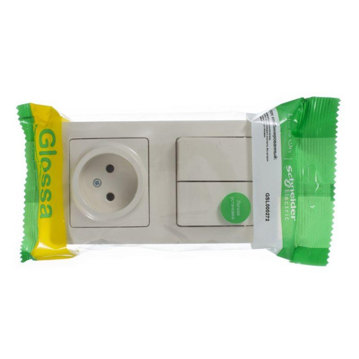 Изображение товара Блоки комбинированные Systeme Electric Блок комбинированный Glossa (розетка + 2-кл. выкл.) беж. SE