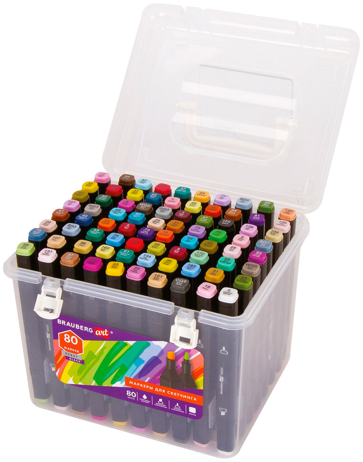 Изображение товара Маркеры для скетчинга двусторонние Brauberg ART DEBUT BLACK, НАБОР 80 шт., пластиковый кейс, 152132