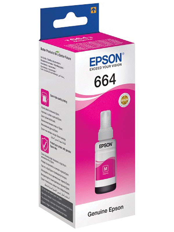 Изображение товара Чернила Epson 664 T6643 пурпурные оригинальные для СНПЧ Epson L100 L110 L200 L210 L300 L456 L550 70