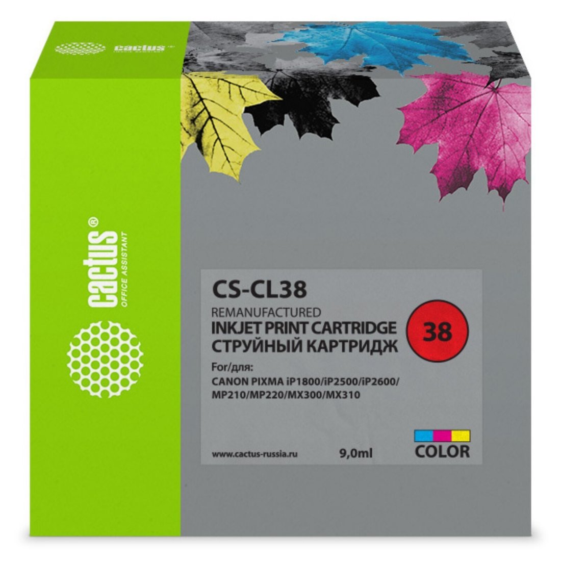 Изображение товара Картридж струйный Cactus CS-CL38 CL-38 многоцветный (9мл) для Canon Pixma iP1800/iP1900/iP2500/iP2600/MP140/MP190/MP210/MP220/MP470/MX300/MX310