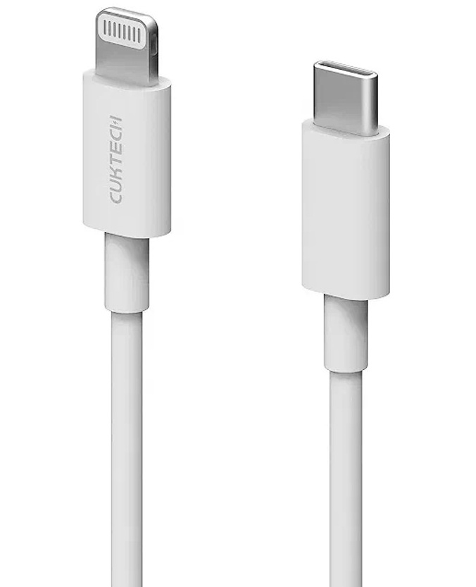 Изображение товара Кабель Cuktech Type-C/Lightning, 100 см, MFI, 24 A, 20 Вт, PD, оплетка TPE (KLC-5497) белый