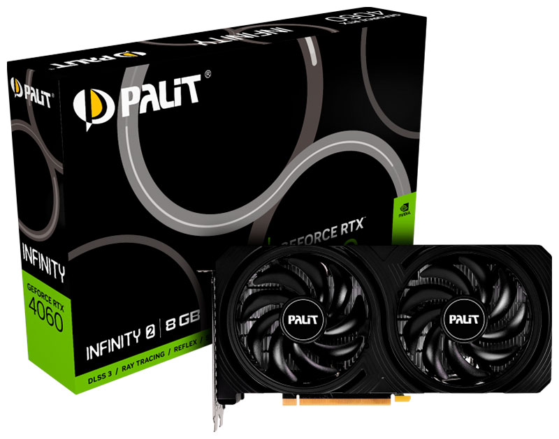

Видеокарта Palit GeForce RTX 4060 INFINITY 2 8GB (NE64060019P1-1070L), Черный