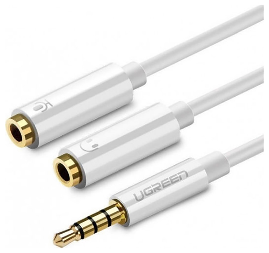 

Разветвитель-адаптер Ugreen AV141 (10789) 3.5mm Male, Dual, 3.5mm Female, Headset Splitter, 20 сантиметров, белый