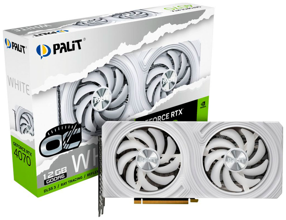 Видеокарта Palit GeForce RTX 4070 WHITE OC 12GB (NE64070S19K9-1048L) Видеокарта Palit GeForce RTX 4070 WHITE OC 12GB (NE64070S19K9-1048L)